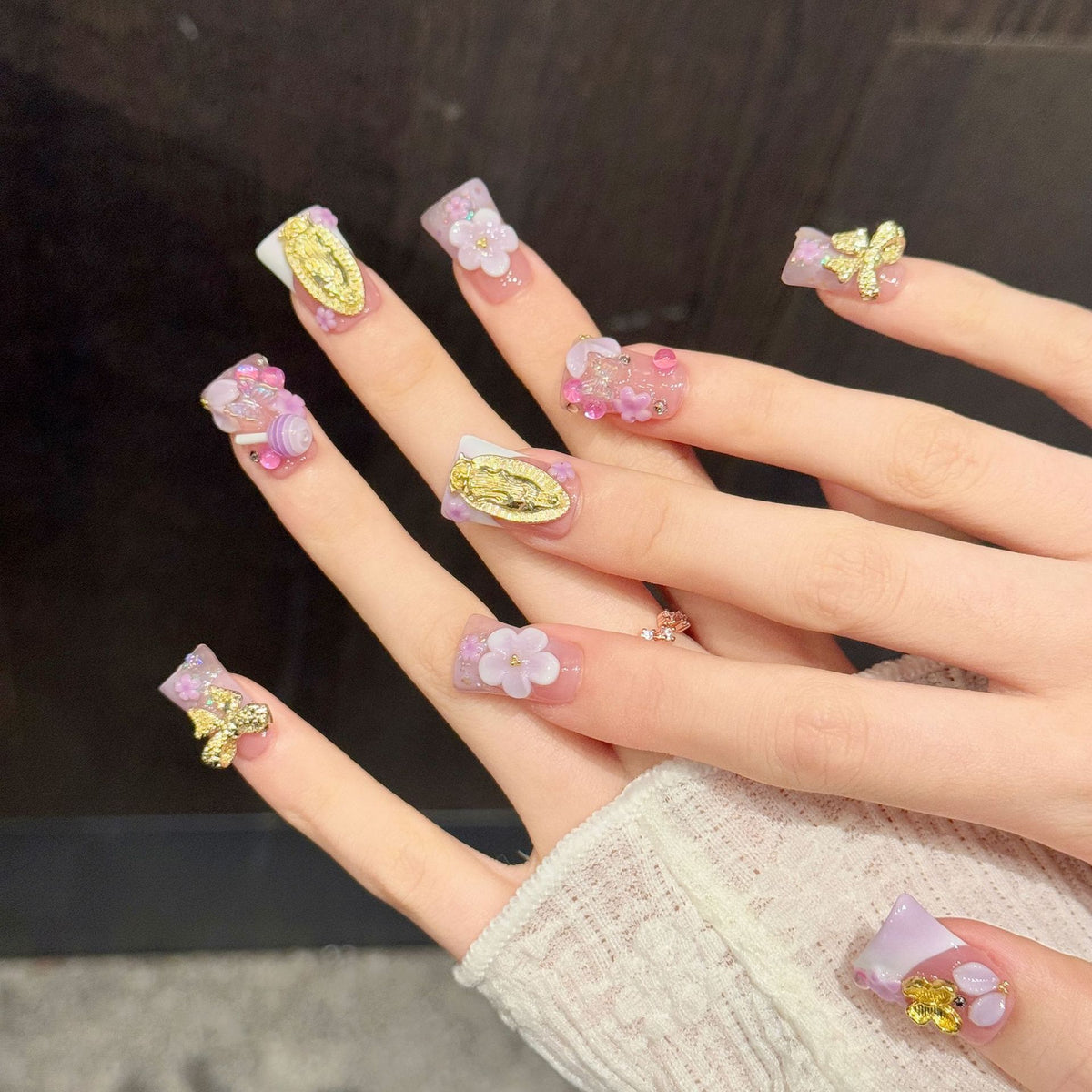 Pink Gilded Saint | Short Duck Press‑on Nails