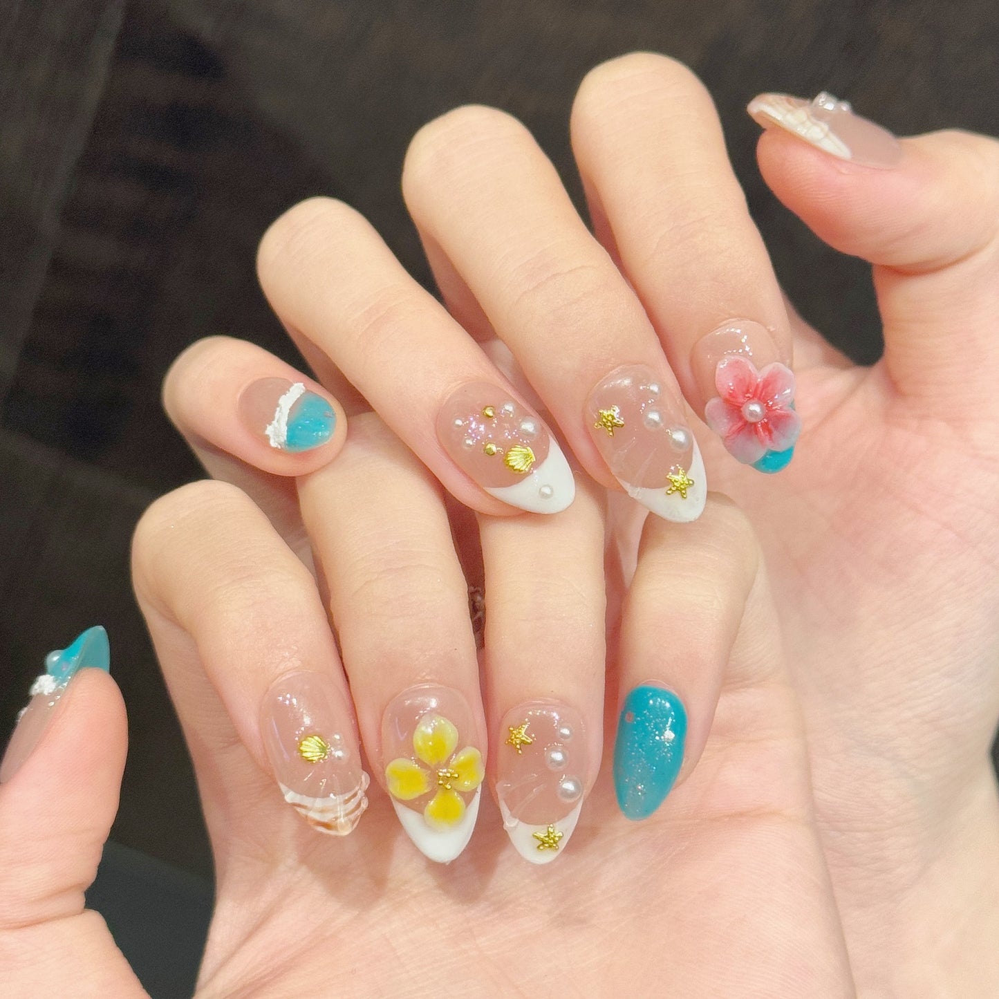 Ocean Bloom Cove | Short Almond Press‑on Nails