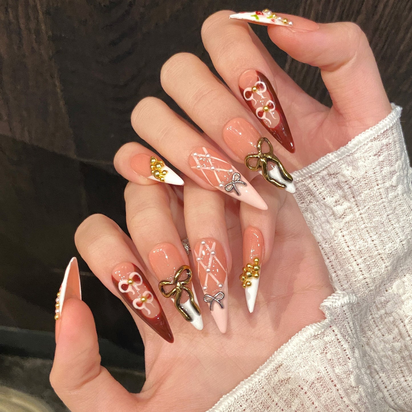 Carine Bow | Long Stiletto Press‑on Nails