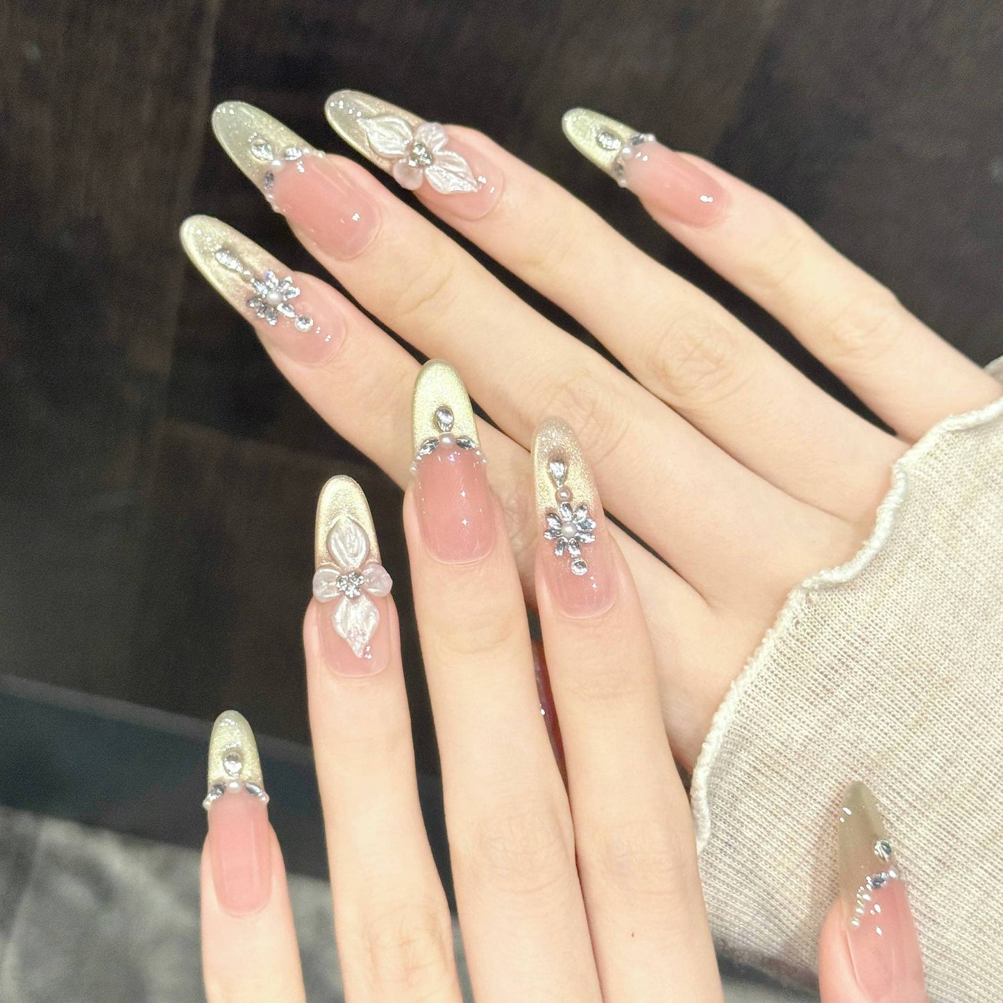 Pink Gild | Long Oval Press‑on Nails