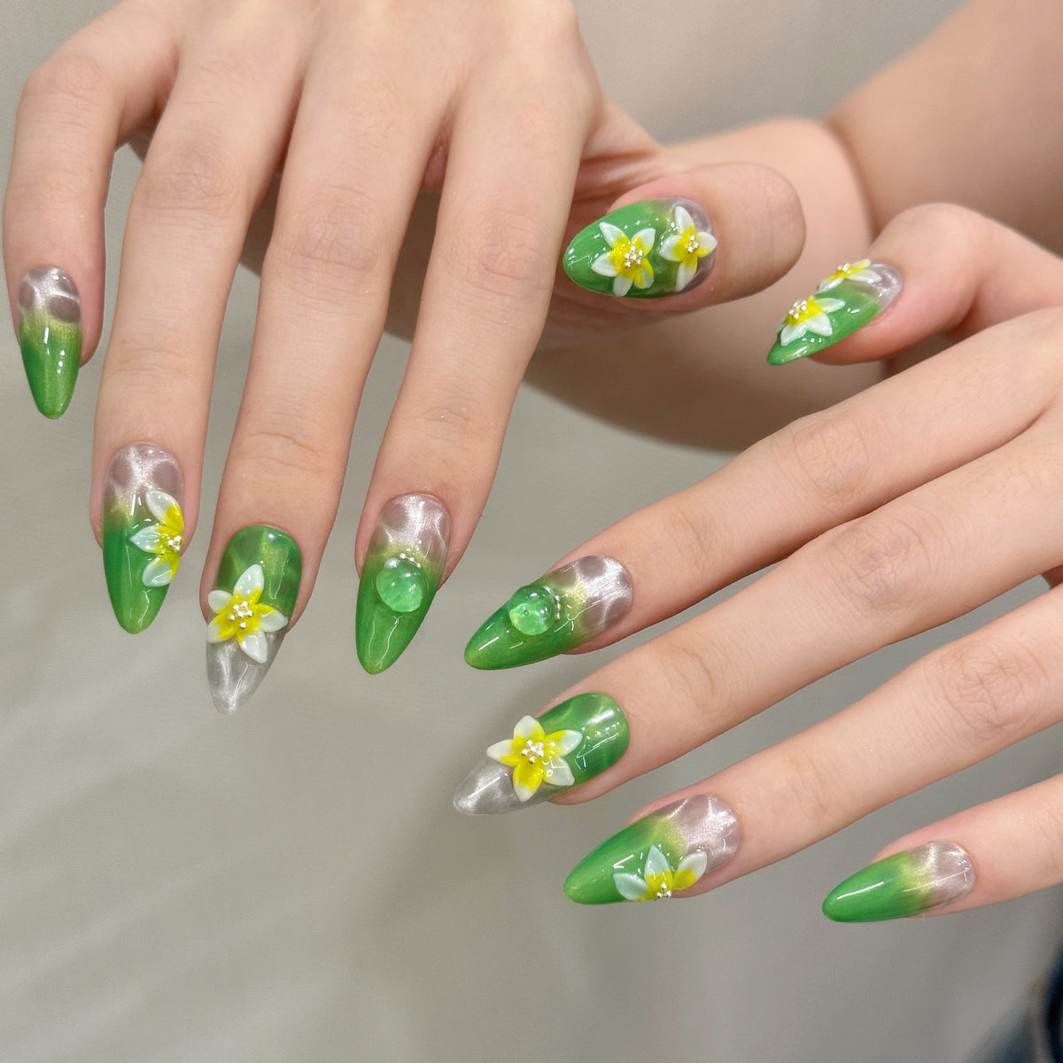 Emerald Helio | Medium Almond Press‑on Nails
