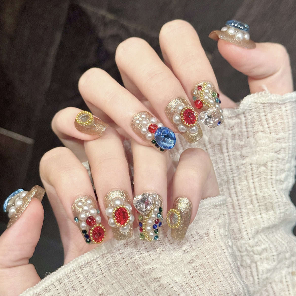 Gilded Jewel | Short Coffin Press‑on Nails