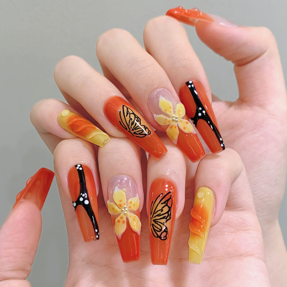Tangerine Glow | Extra Long Coffin Press‑on Nails