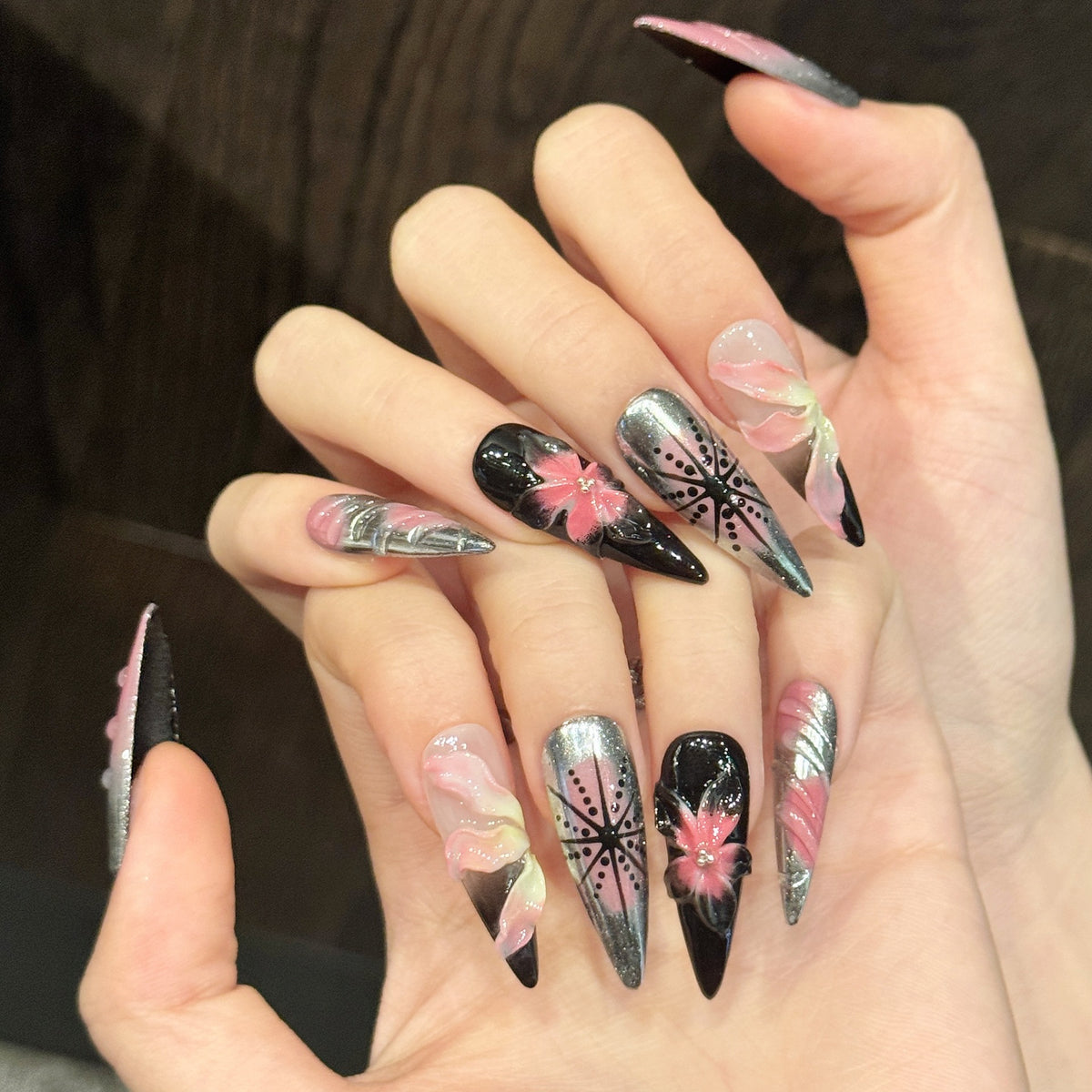 Fuchsia Metallic | Long Stiletto Press‑on Nails