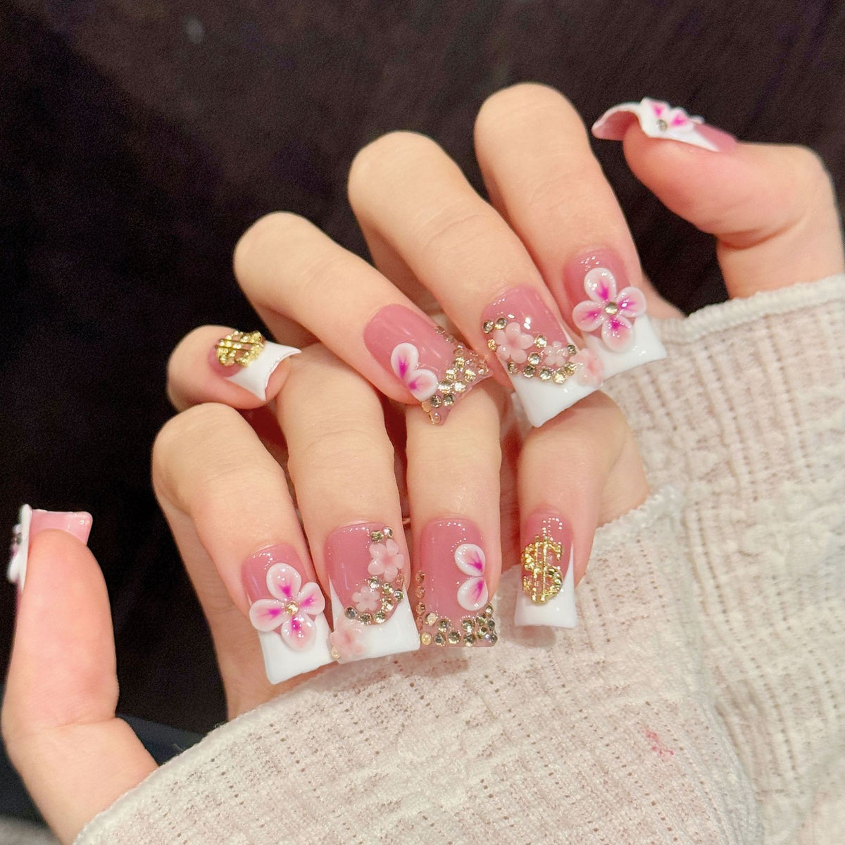 Pink Gilded Fortune | Short Duck Press‑on Nails