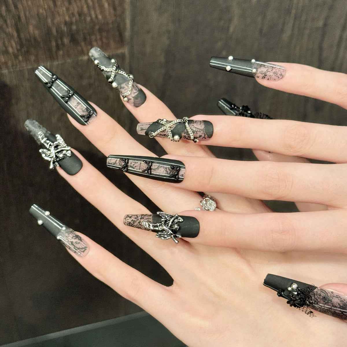 Dark Angel | Extra Long Coffin Press‑on Nails