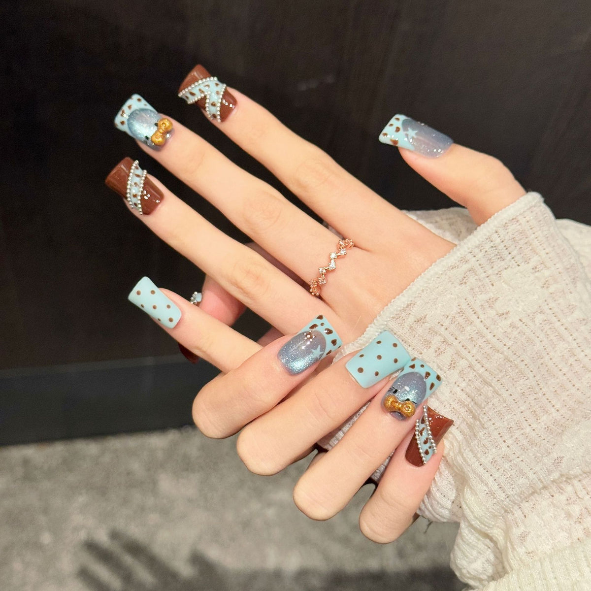 Mocha Kitty Pop | Short Duck Press‑on Nails