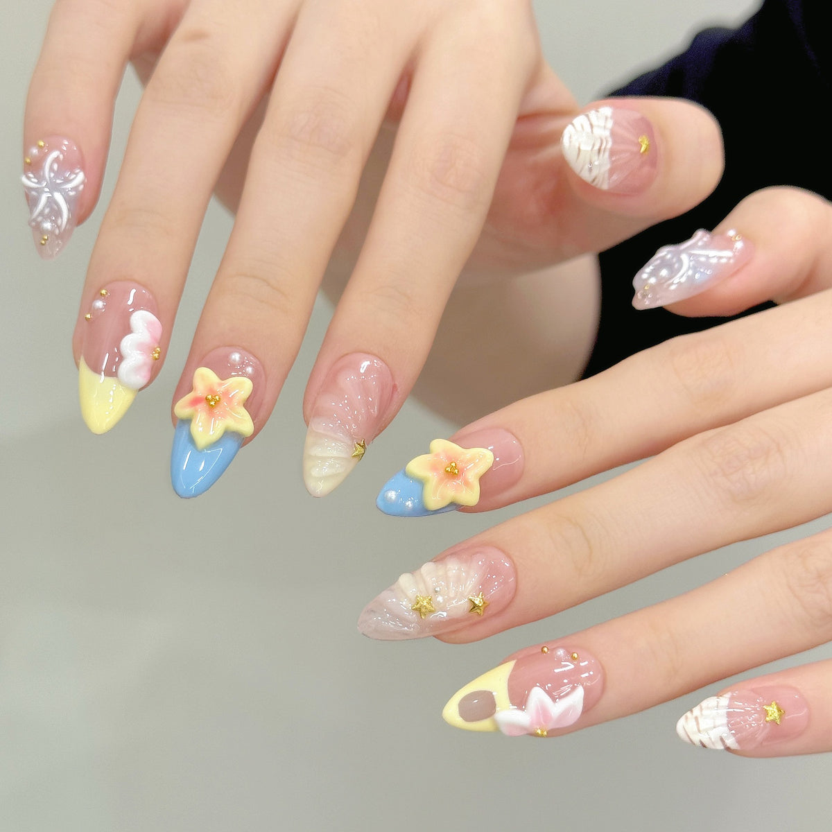 Shore Hush | Medium Almond Press‑on Nails