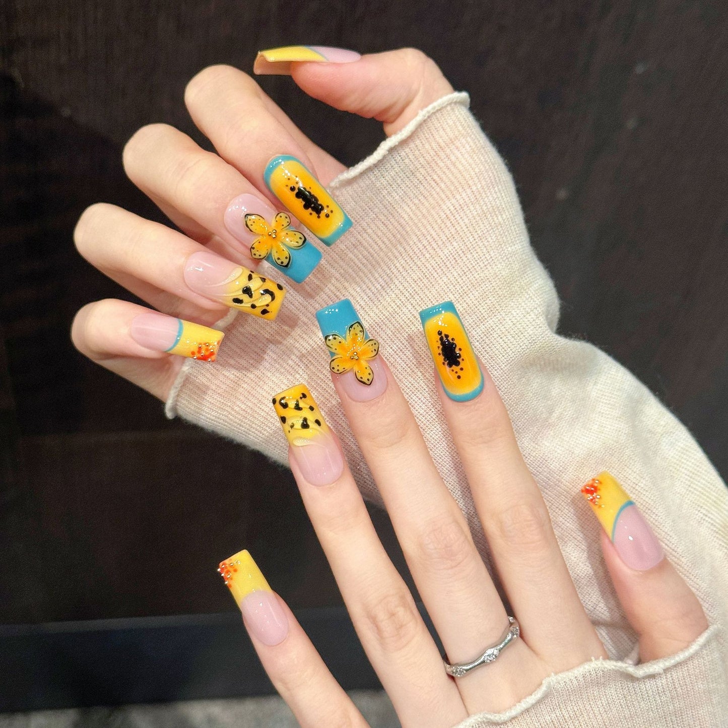 Sunny Teal | Long Square Press‑on Nails