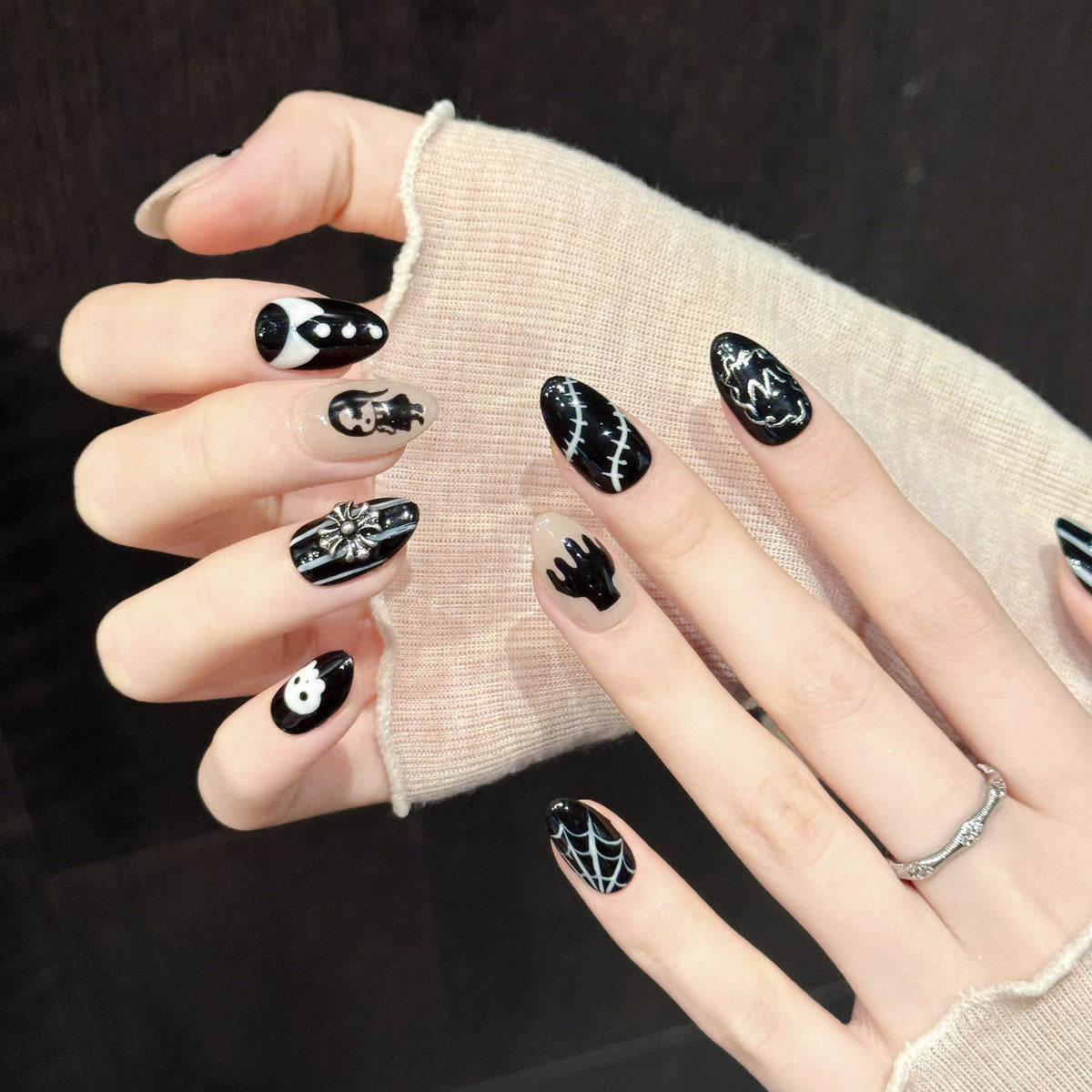 Dark Doll | Short Almond Press‑on Nails