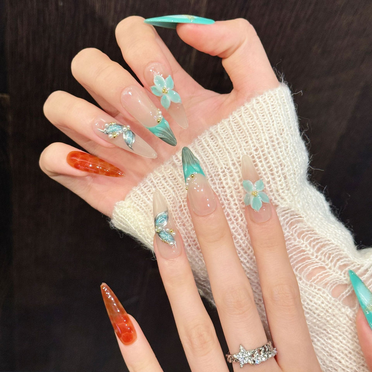 Cora Aqua | Long Stiletto Press‑on Nails