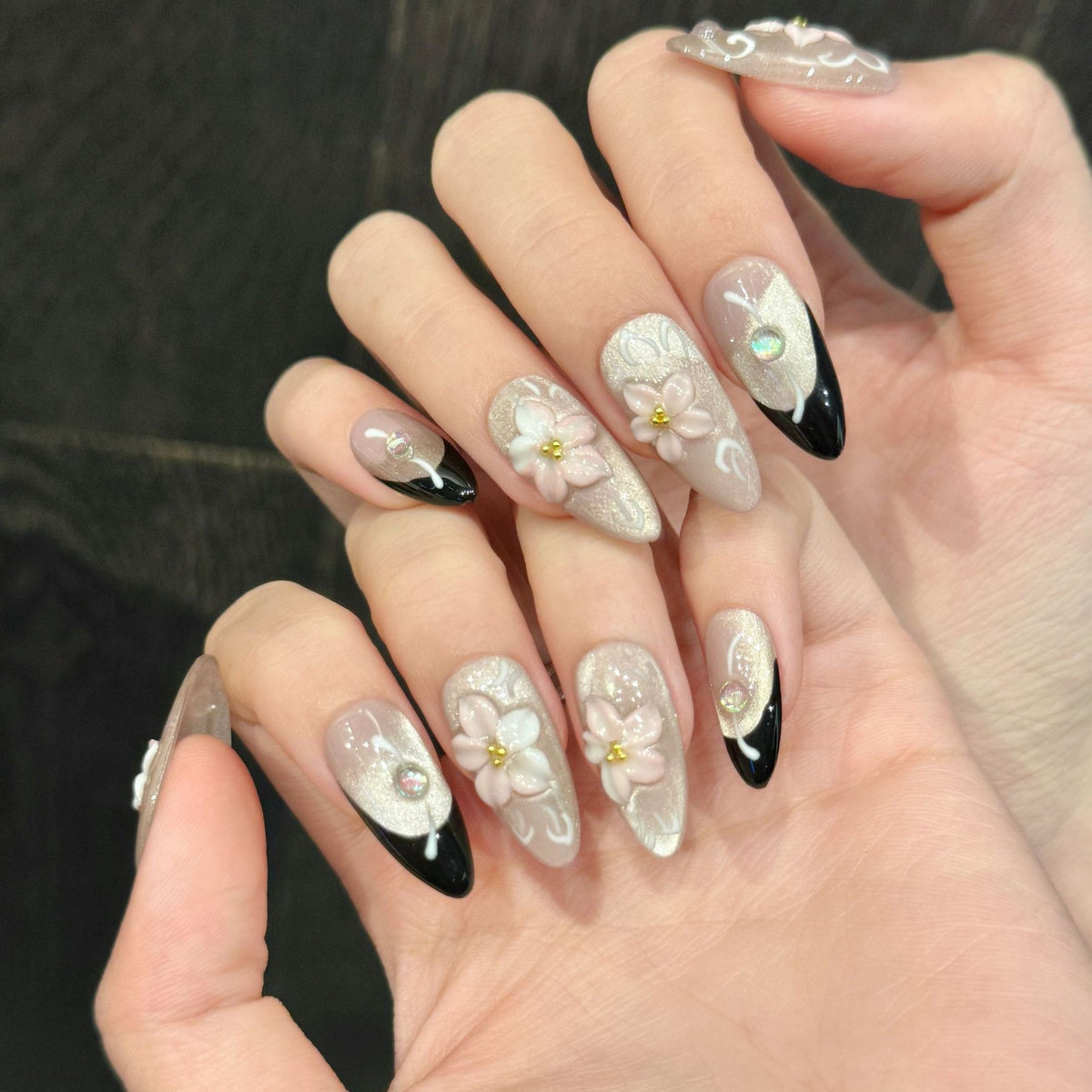 Blush Flora | Medium Almond Press‑on Nails