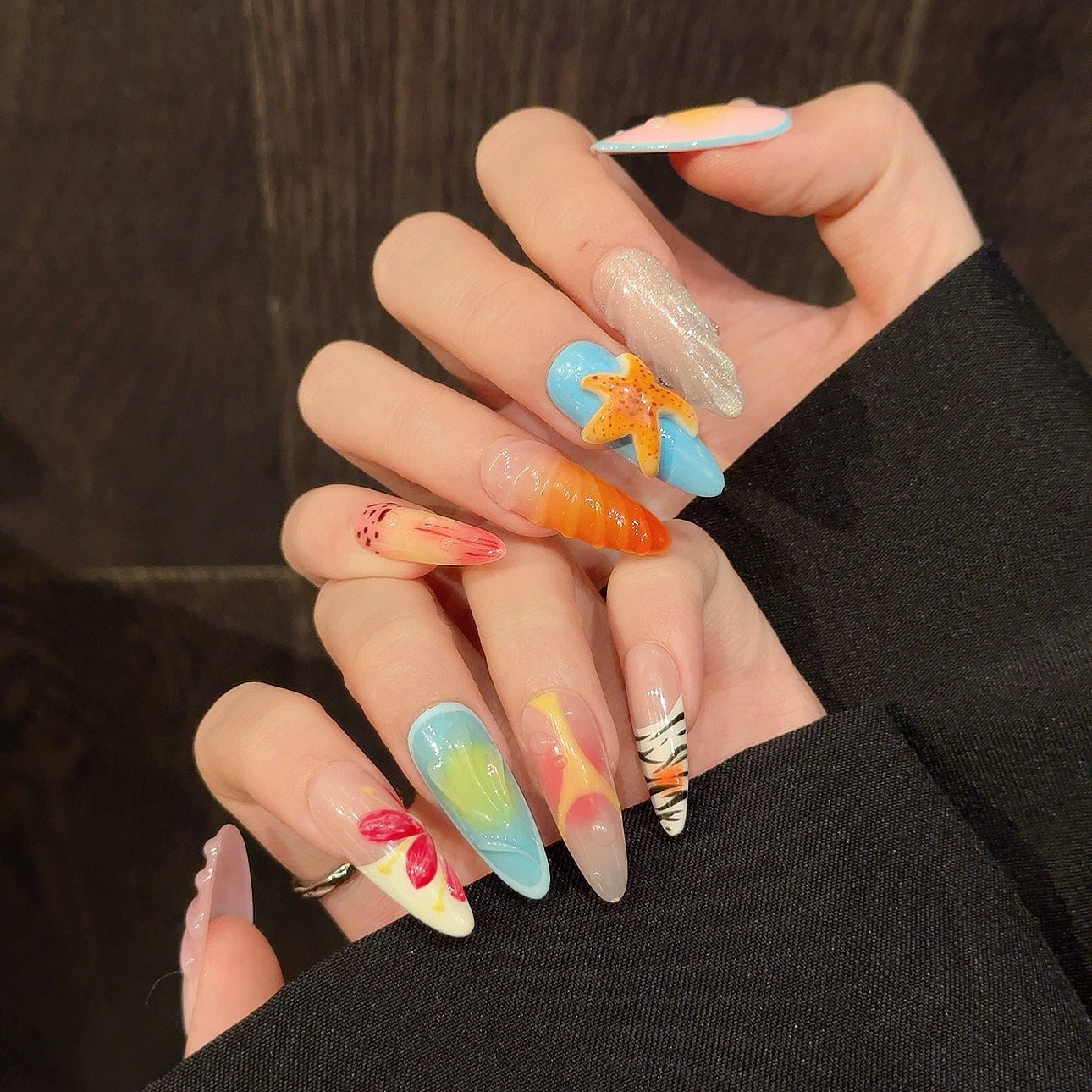 Coral Coast | Long Almond Press‑on Nails