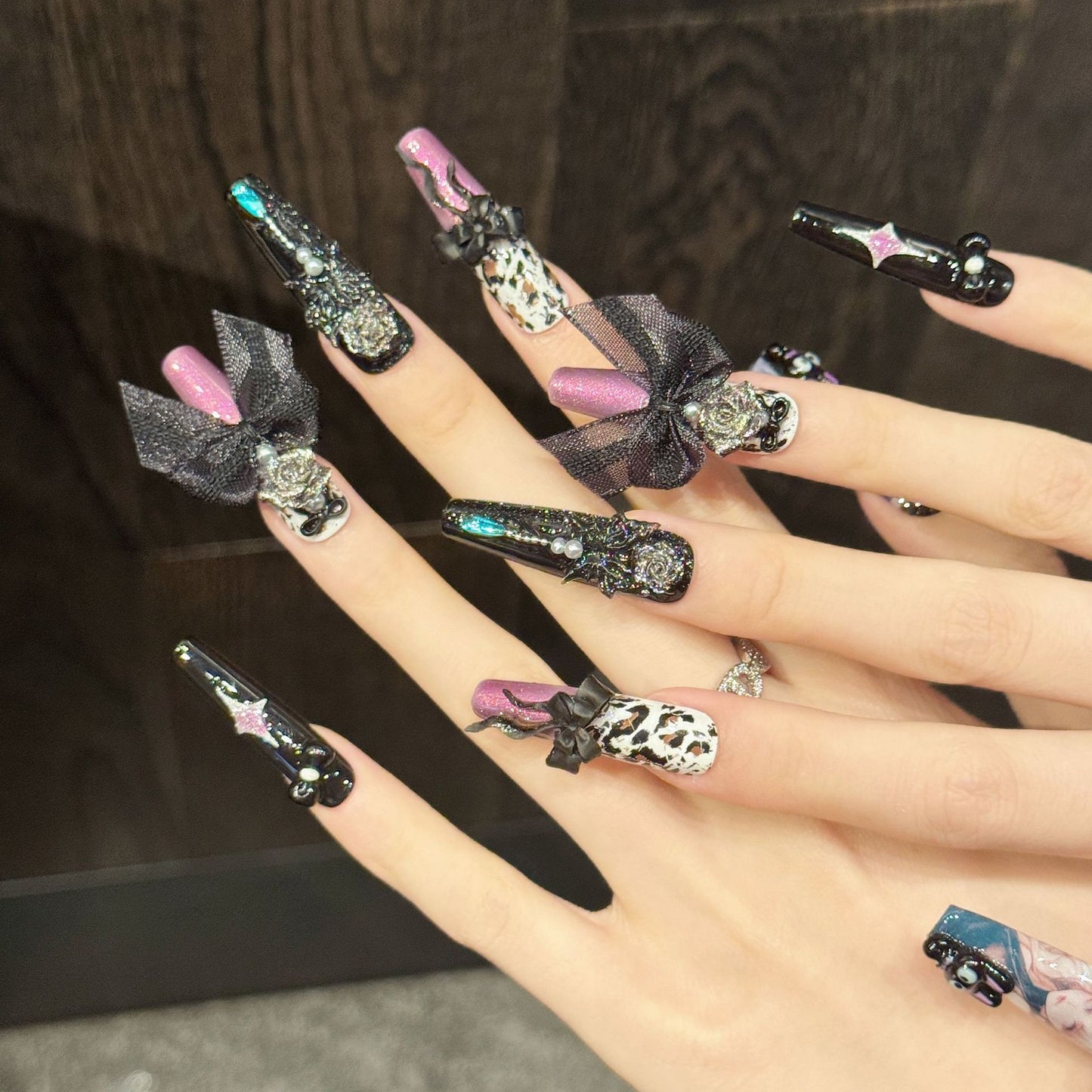 Luna Noir | Long Coffin Press‑on Nails