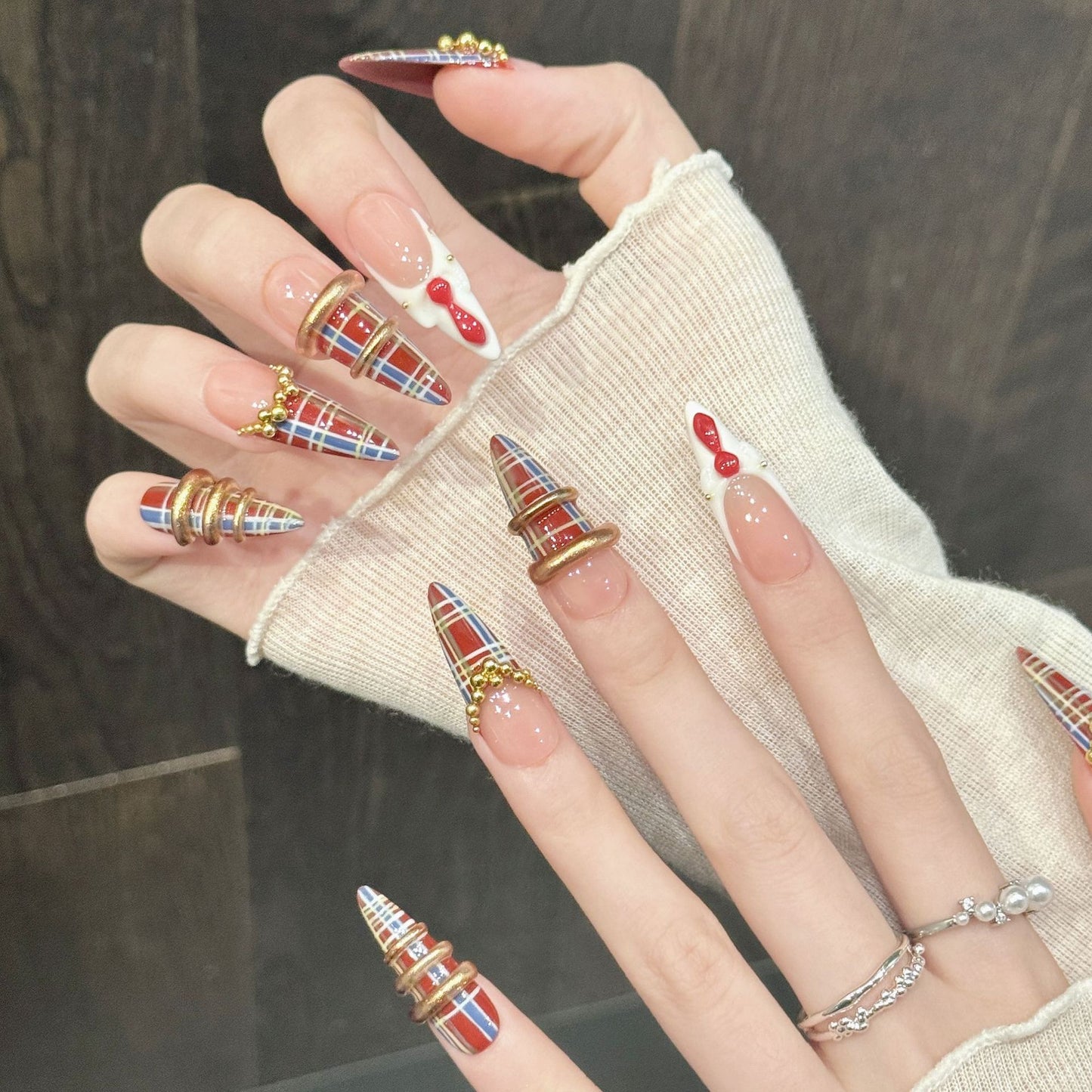 Preppy Ruby | Long Stiletto Press‑on Nails