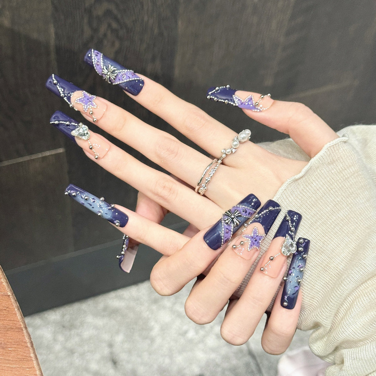 Violet Orbit | Long Coffin Press‑on Nails