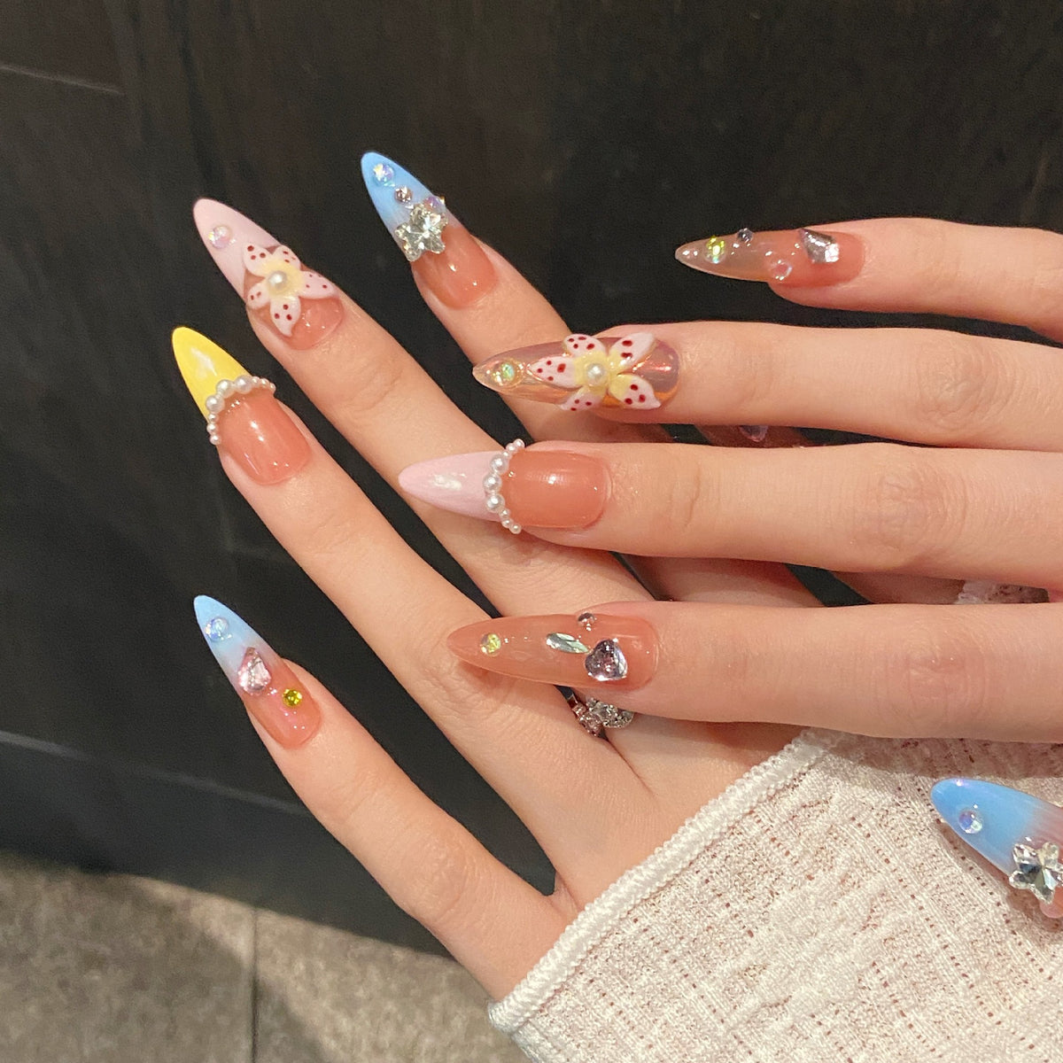 Nessa Tropic | Long Almond Press‑on Nails