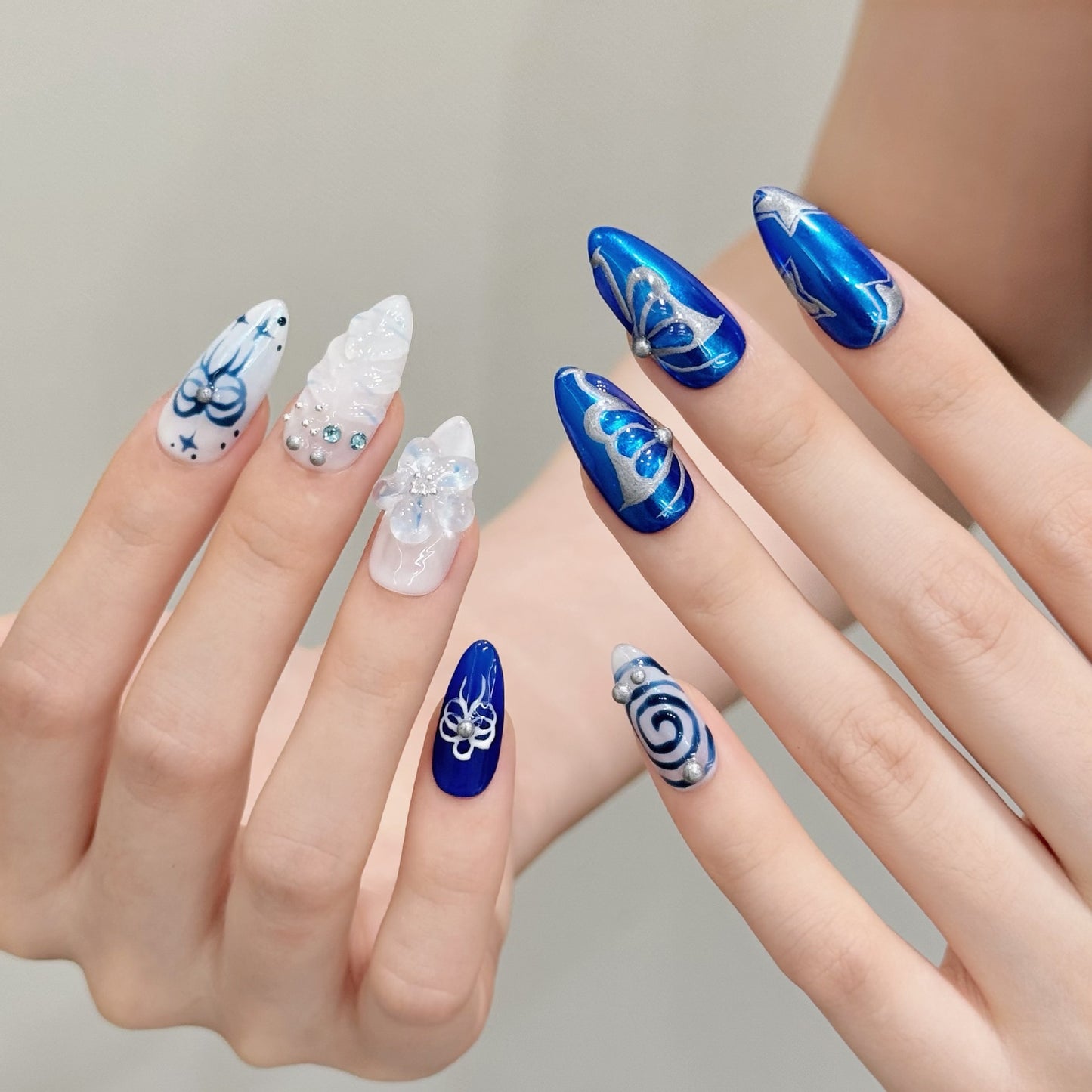 Azure Hush | Medium Almond Press-on Nails
