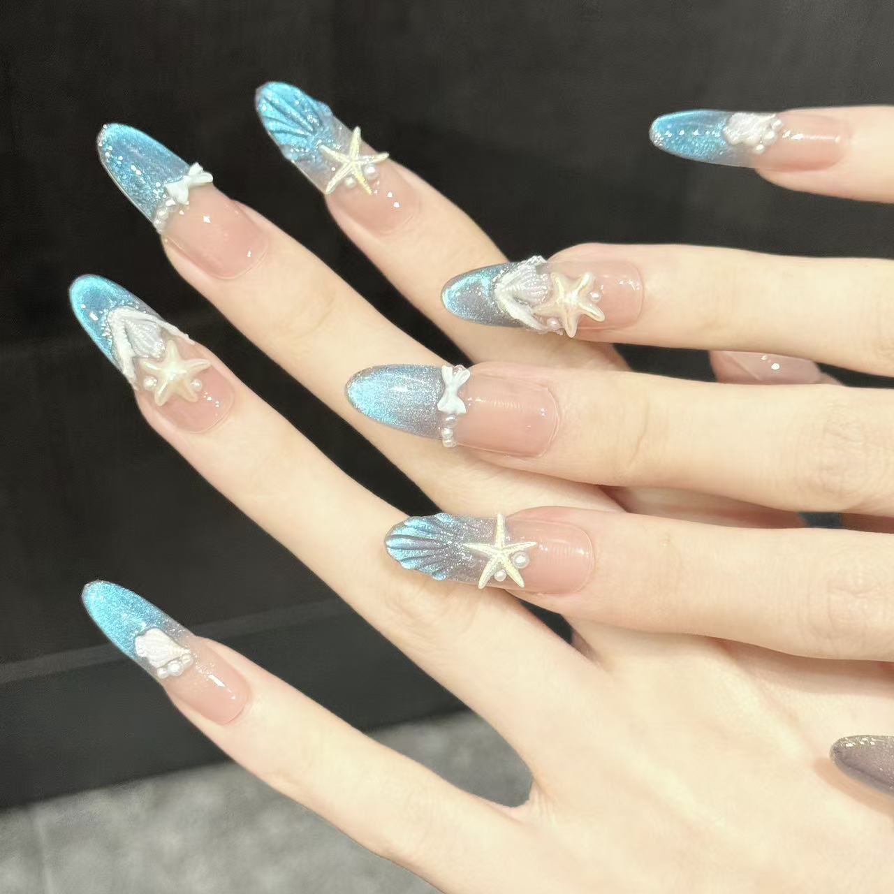 Sea Pearl | Long Oval Press‑on Nails