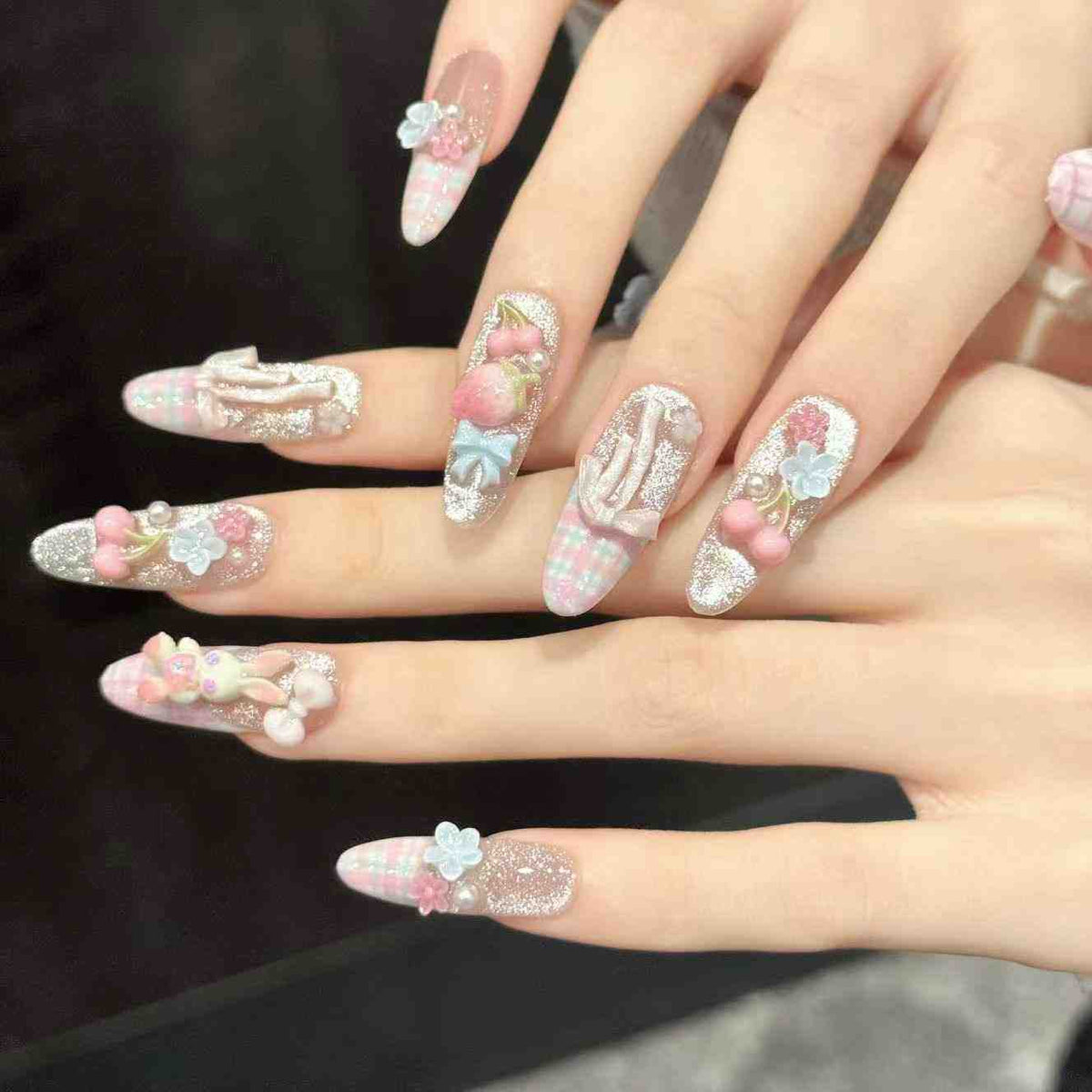 Candy Bunny | Long Oval Press‑on Nails