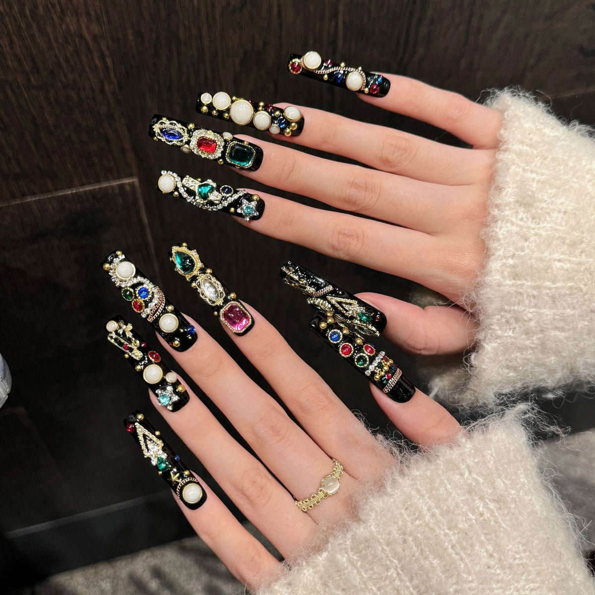 Jewel Regal | Long Coffin Press‑on Nails