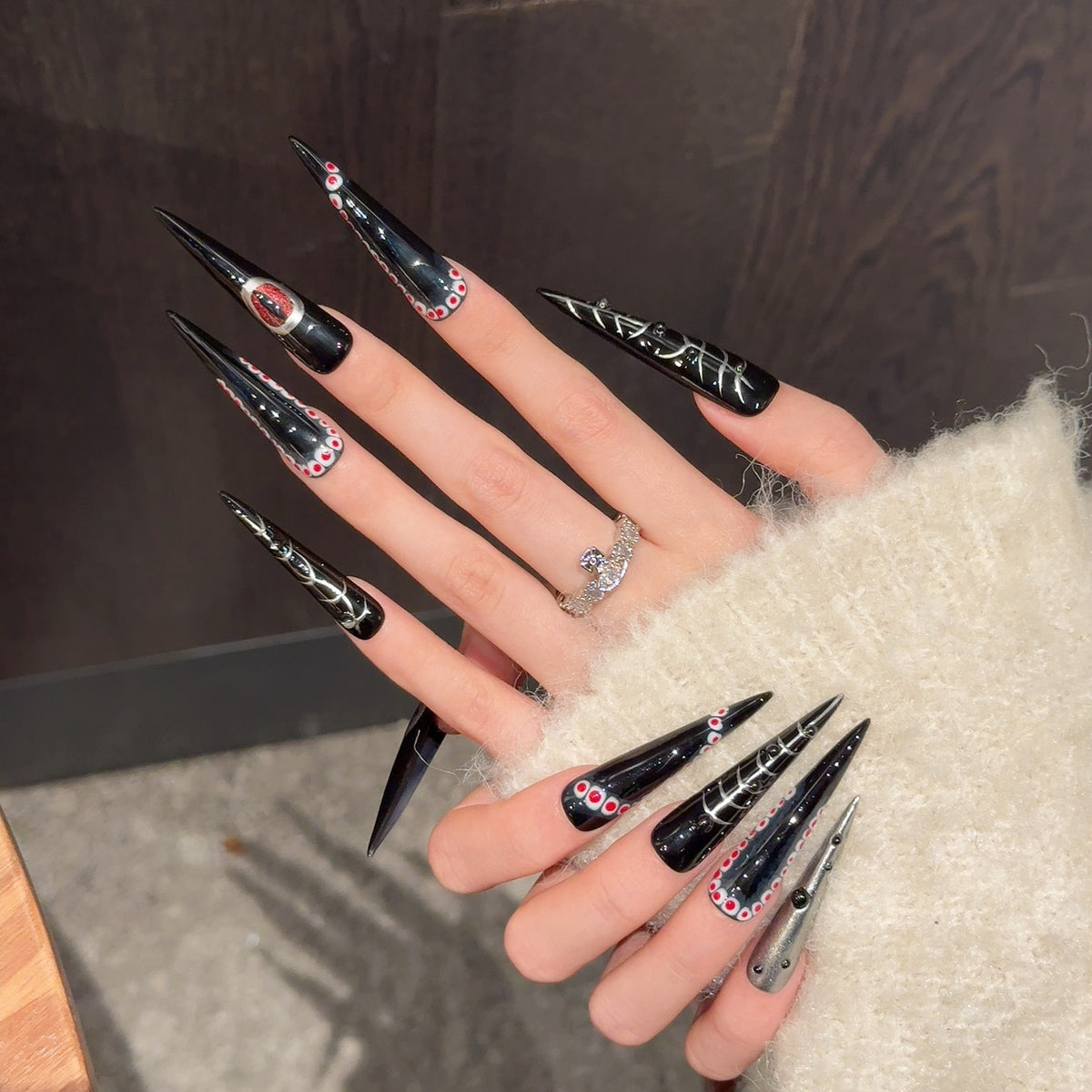 Onyx Gaze | Extra Long Stiletto Press‑on Nails
