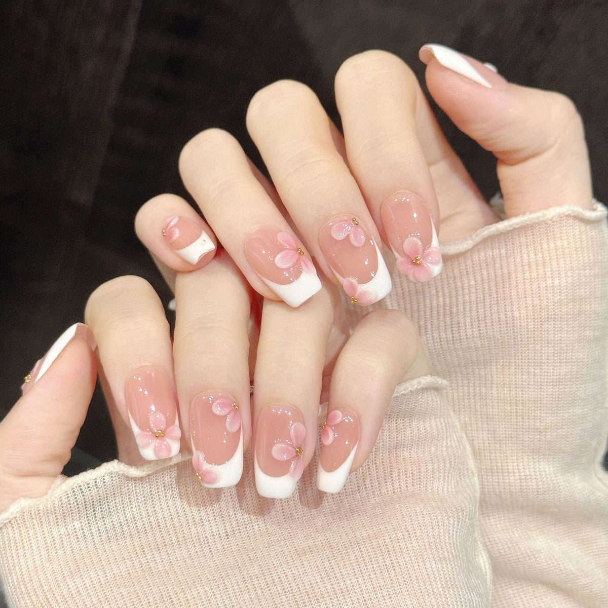 Peach Liora | Medium Square Press‑on Nails