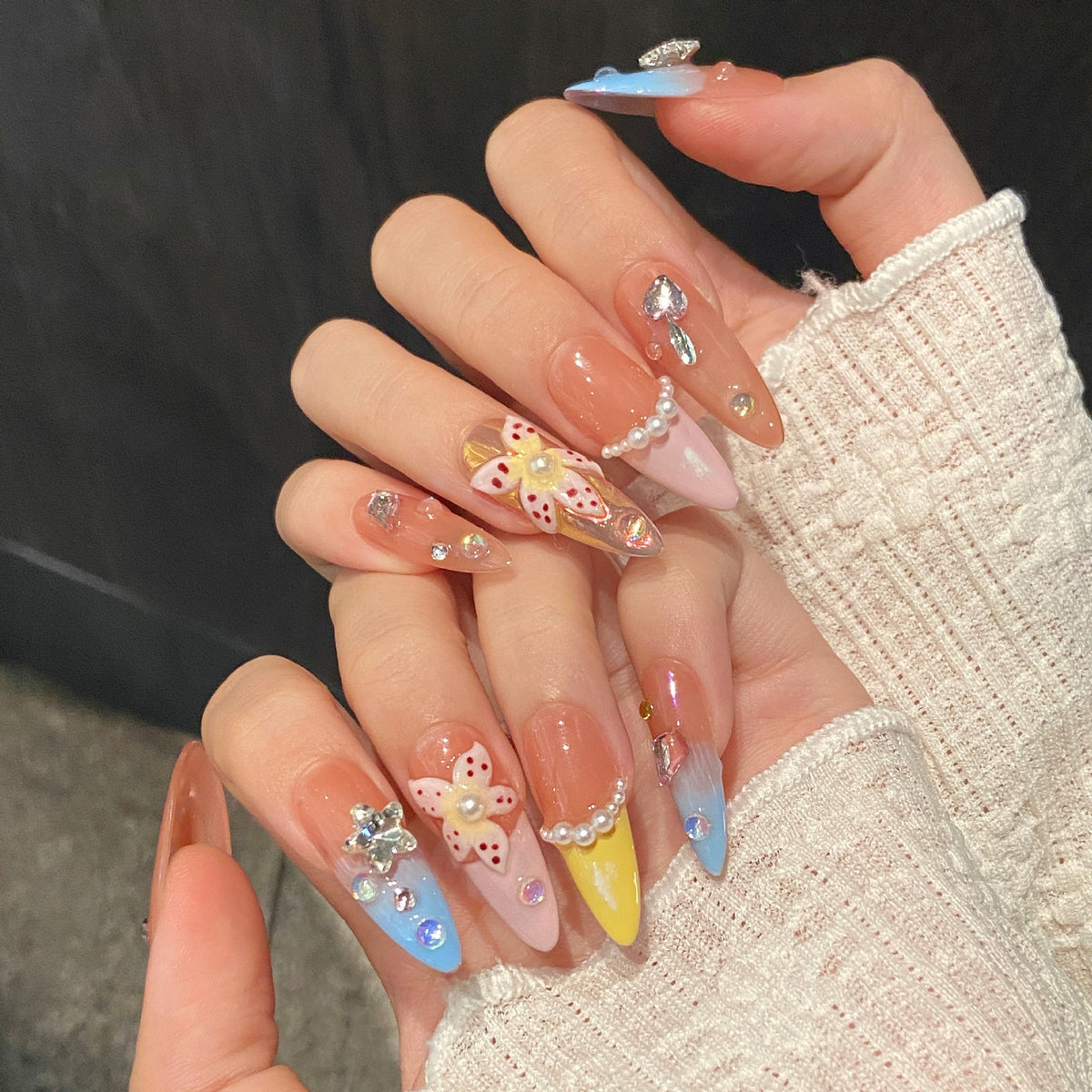 Nessa Tropic | Long Almond Press‑on Nails