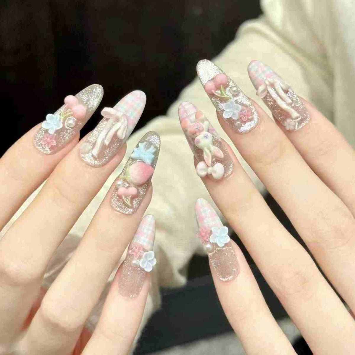 Candy Bunny | Long Oval Press‑on Nails