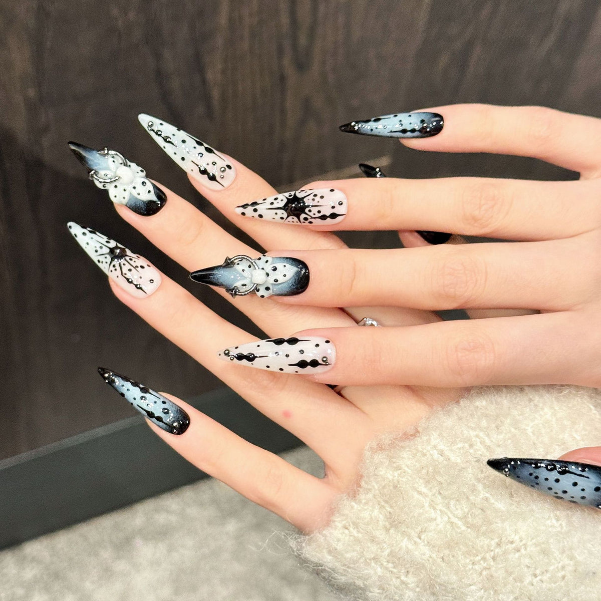 Ink Void | Long Stiletto Press‑on Nails