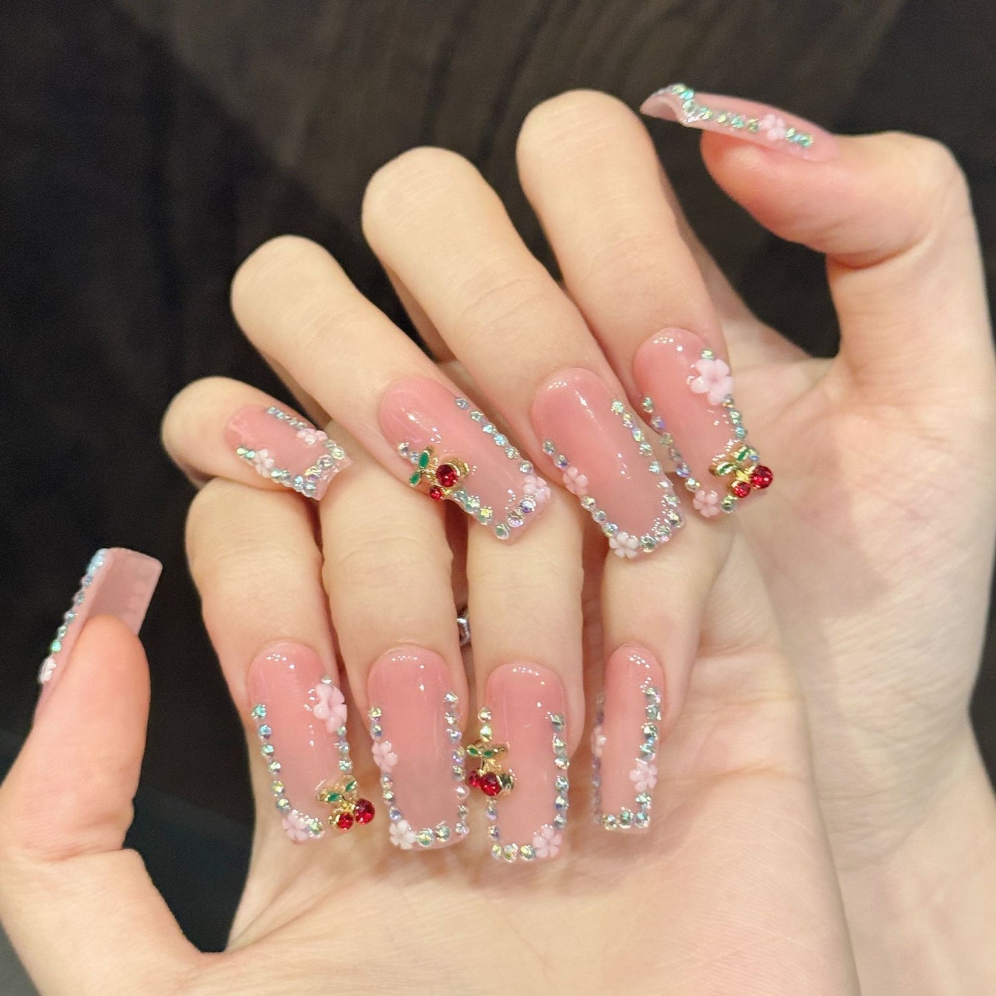 Blush Cherry | Long Square Press‑on Nails