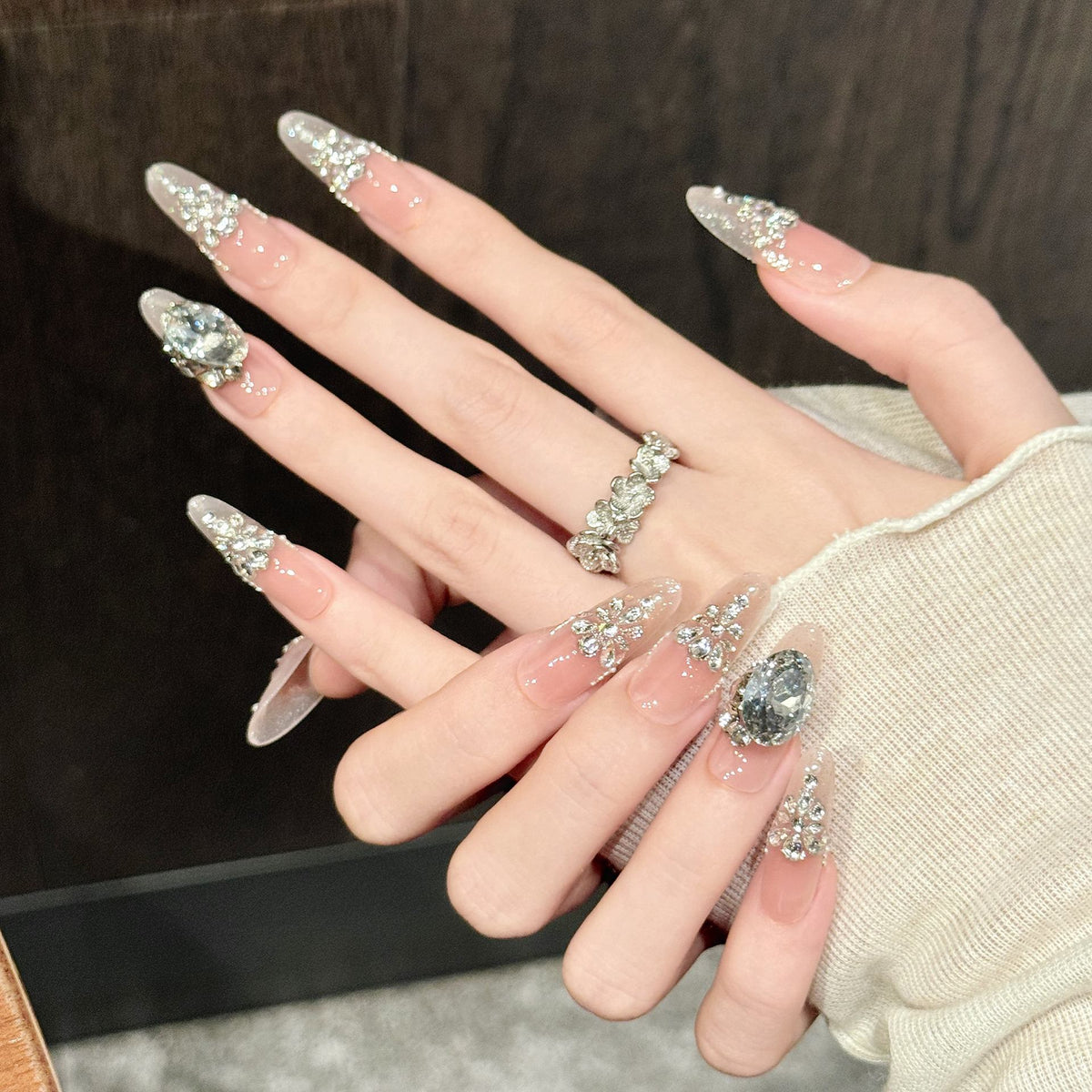 Peach Bling | Long Oval Press‑on Nails