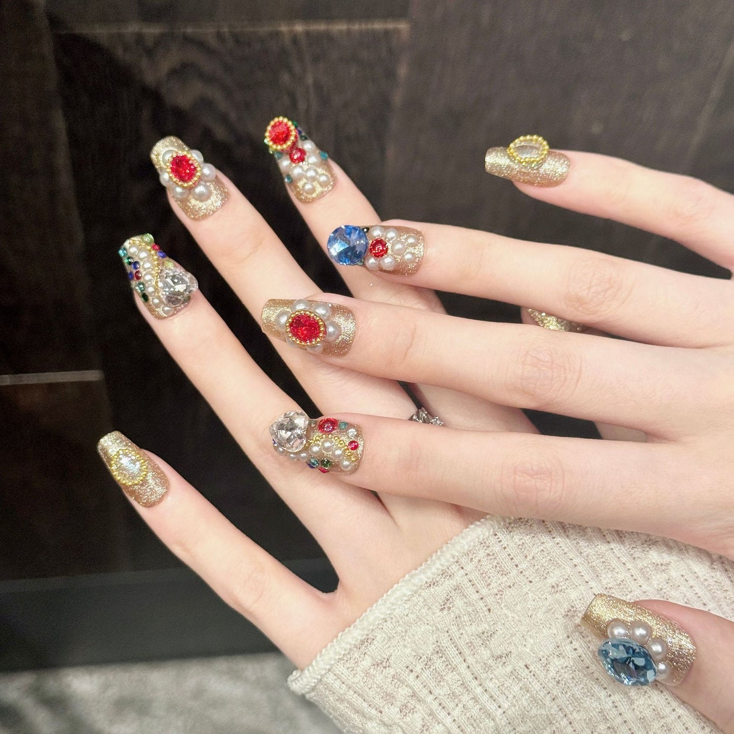Gilded Jewel | Short Coffin Press‑on Nails