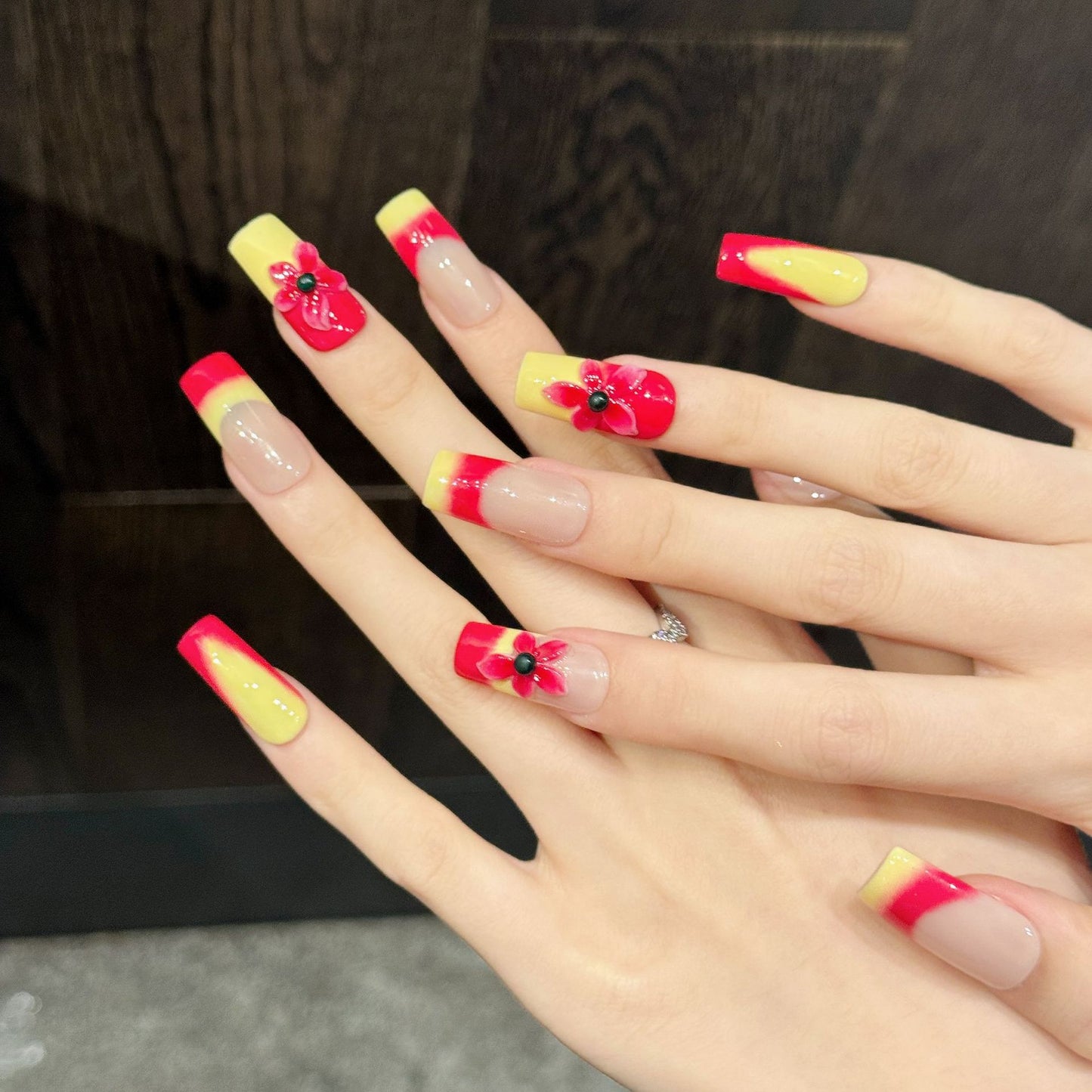 Flame Petal | Long Square Press‑on Nails