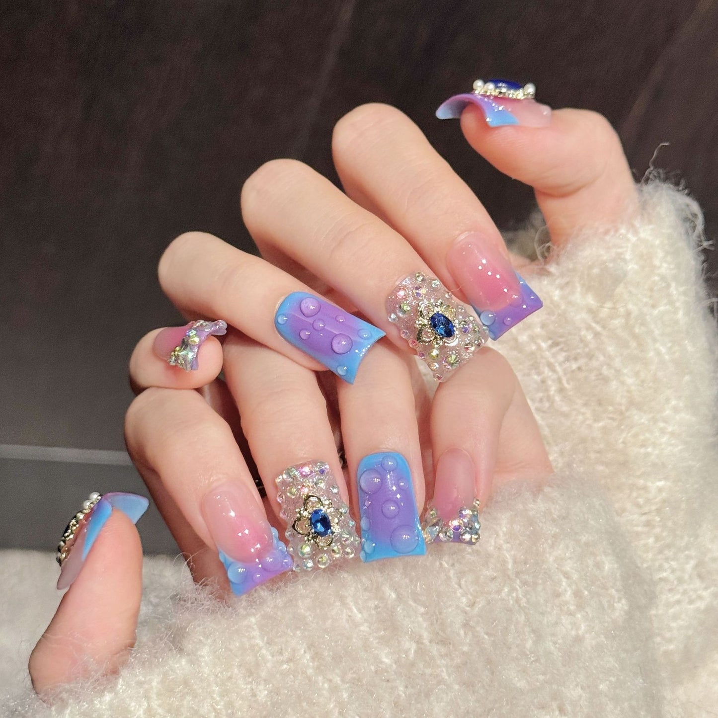 Sapphire Bubble Dream | Short Duck Press‑on Nails