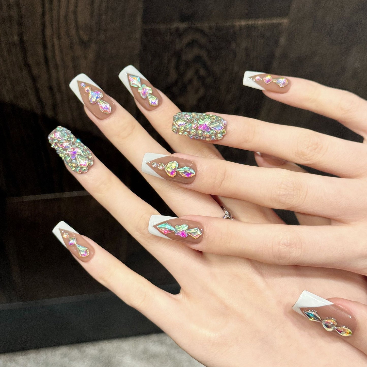 Caramel Spark | Long Square Press‑on Nails