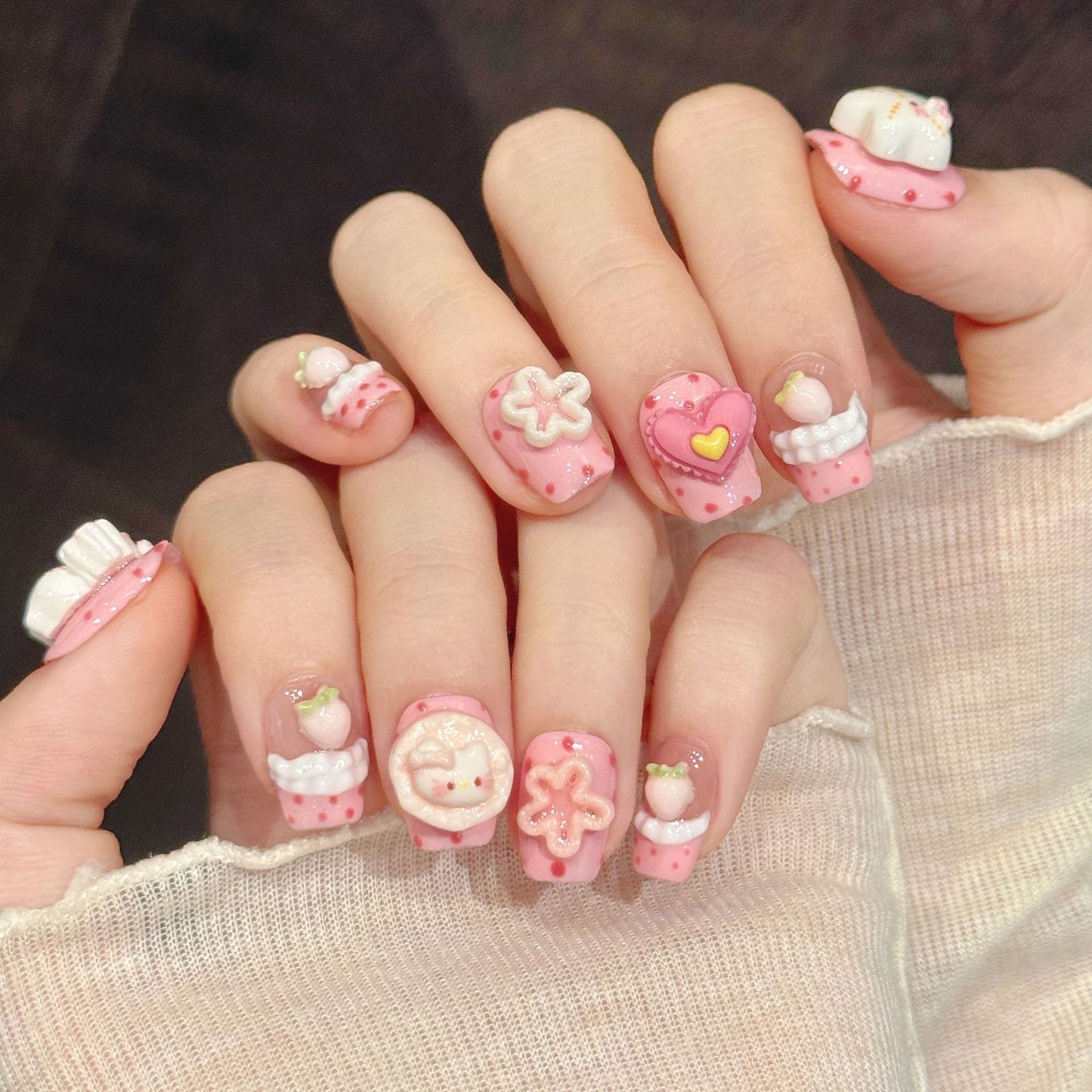 Candy Kitty | Short Coffin Press‑on Nails