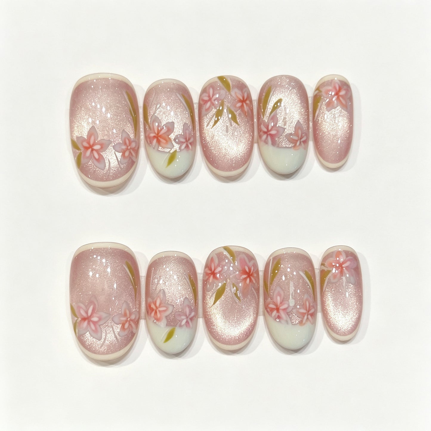 Misty Sakura Glow | Short Oval Press‑on Nails