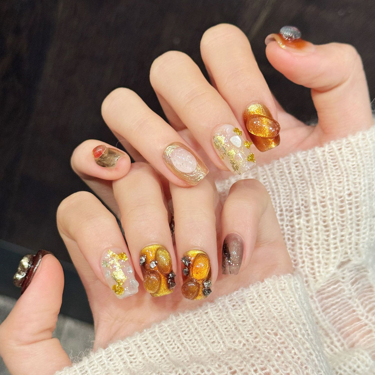 Amber Gold Shard | Short Coffin Press‑on Nails