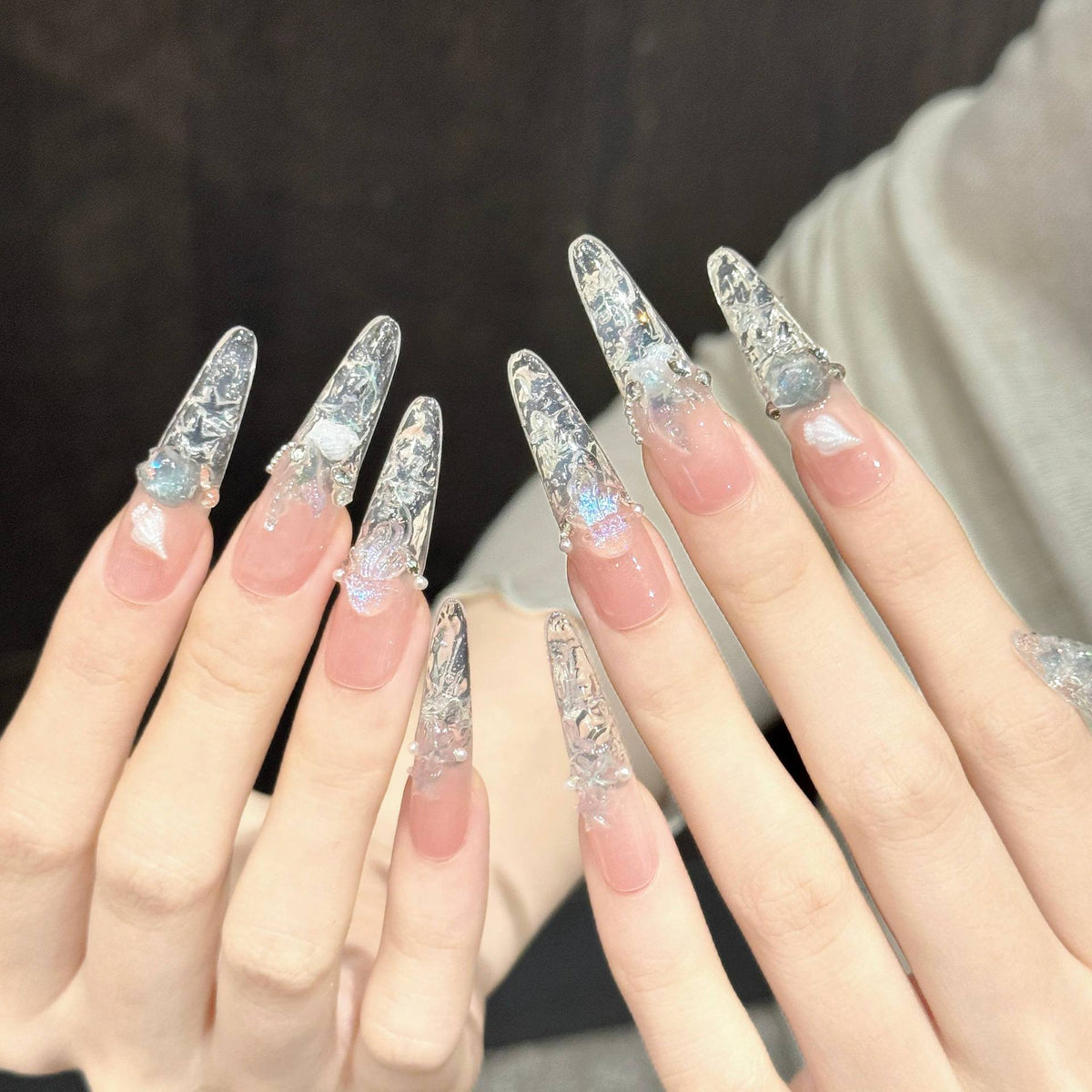 Ocean Frost | Long Stiletto Press‑on Nails