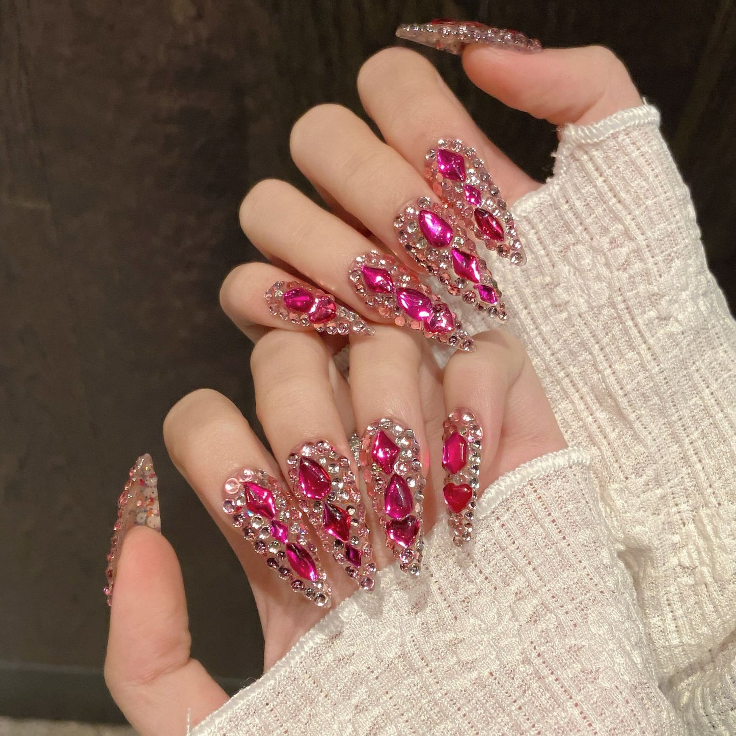 Fuchsia Spark | Long Stiletto Press‑on Nails