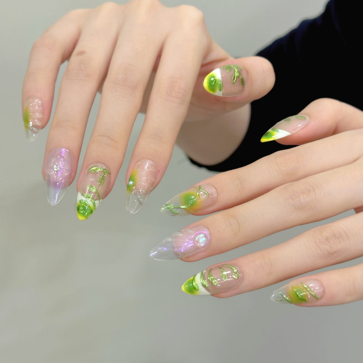 Vernal Whisper | Medium Almond Press-on Nails