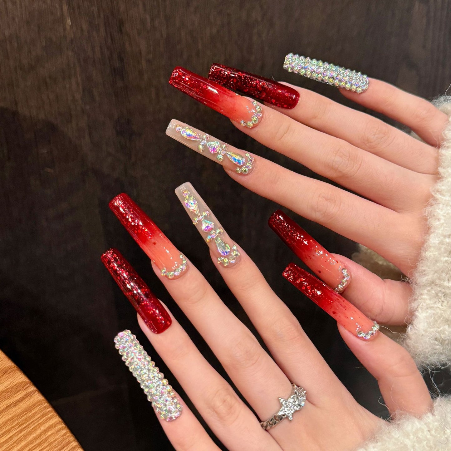 Scarlet Glow | Long Coffin Press‑on Nails