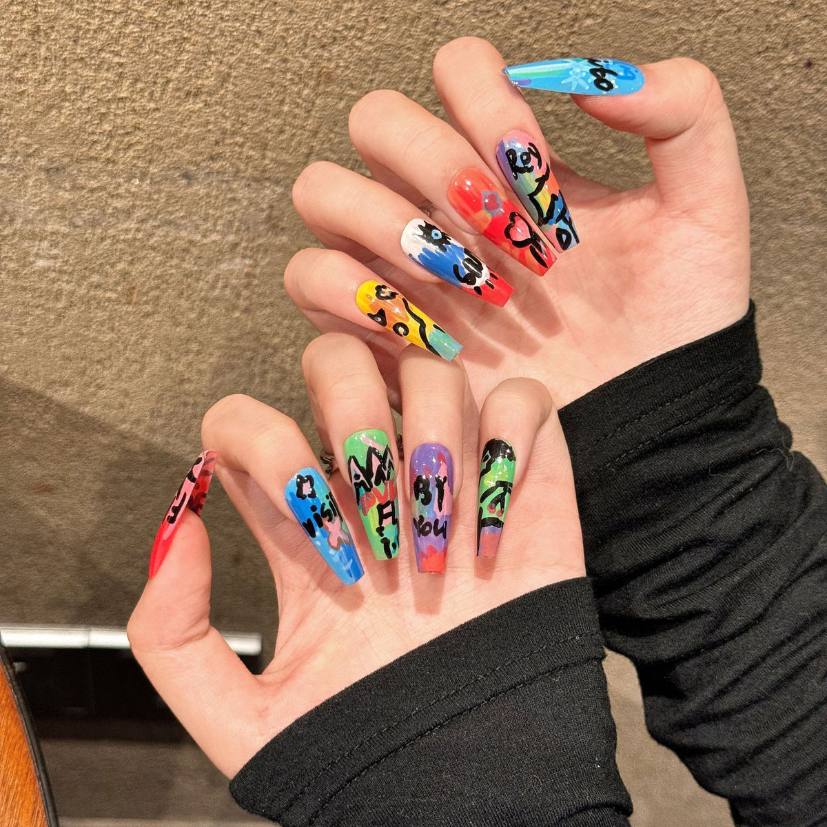 Graffiti Pop | Long Coffin Press‑on Nails