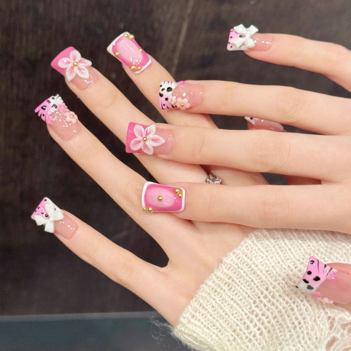 Pink Leopard Petal | Short Duck Press‑on Nails