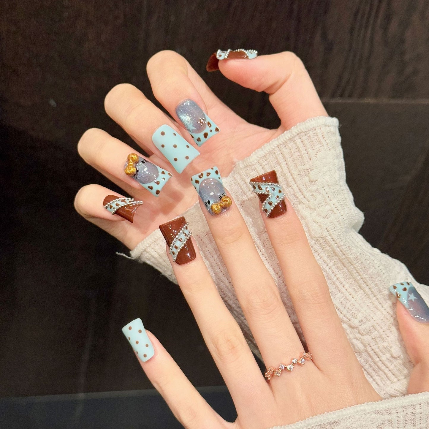 Mocha Kitty Pop | Short Duck Press‑on Nails
