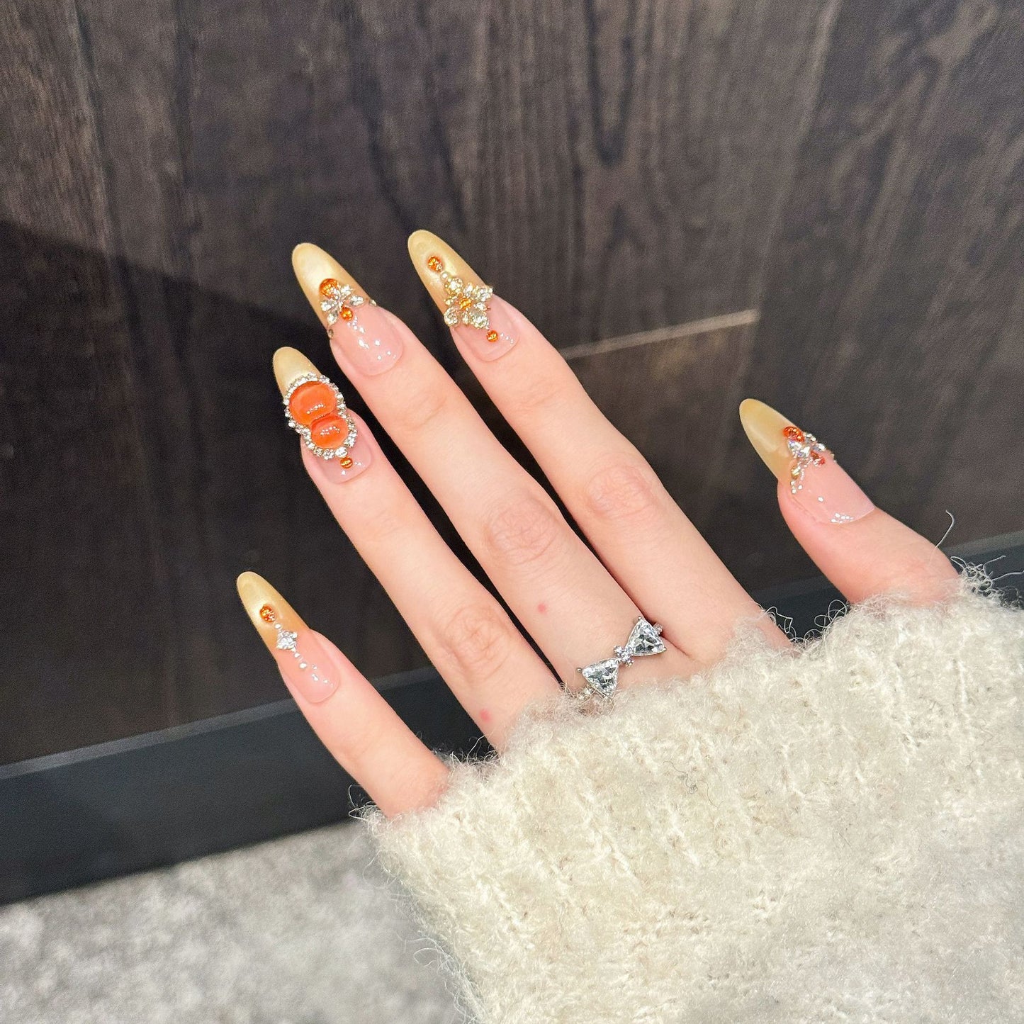 Amber Fortune | Long Almond Press‑on Nails