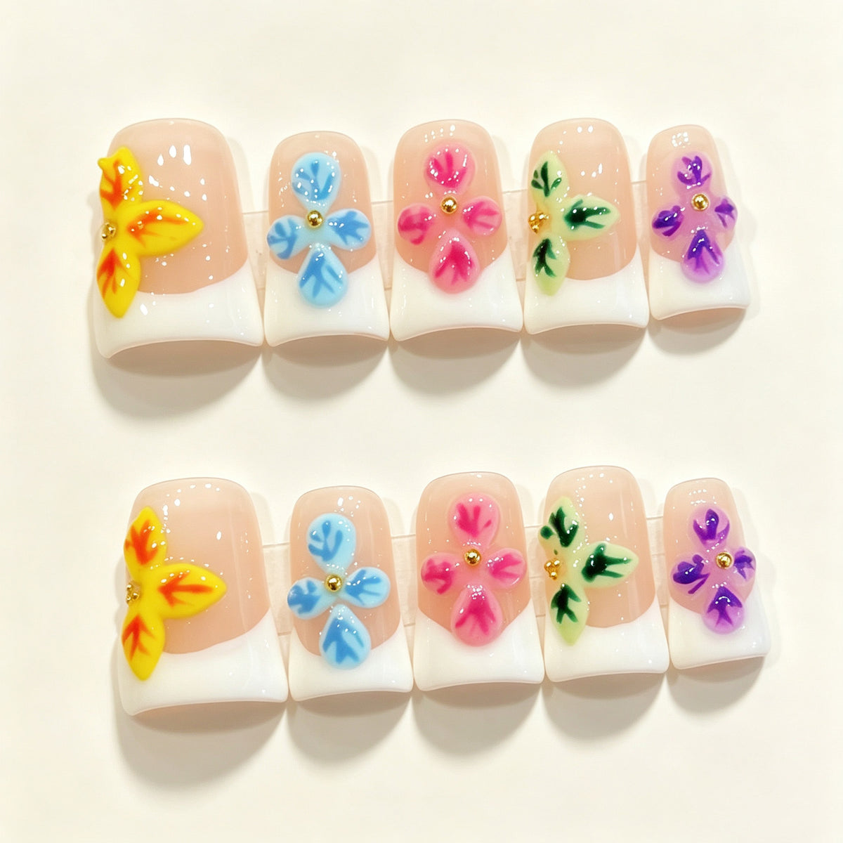Rainbow Floral Tip | Short Duck Press‑on Nails