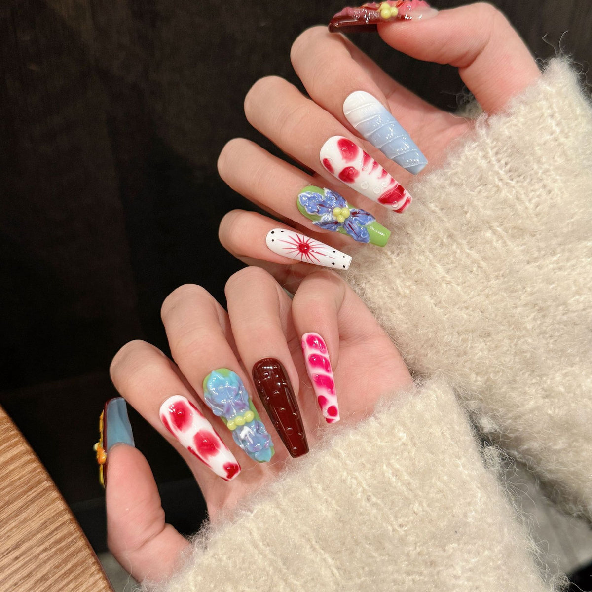 Tropic Flora | Long Coffin Press‑on Nails
