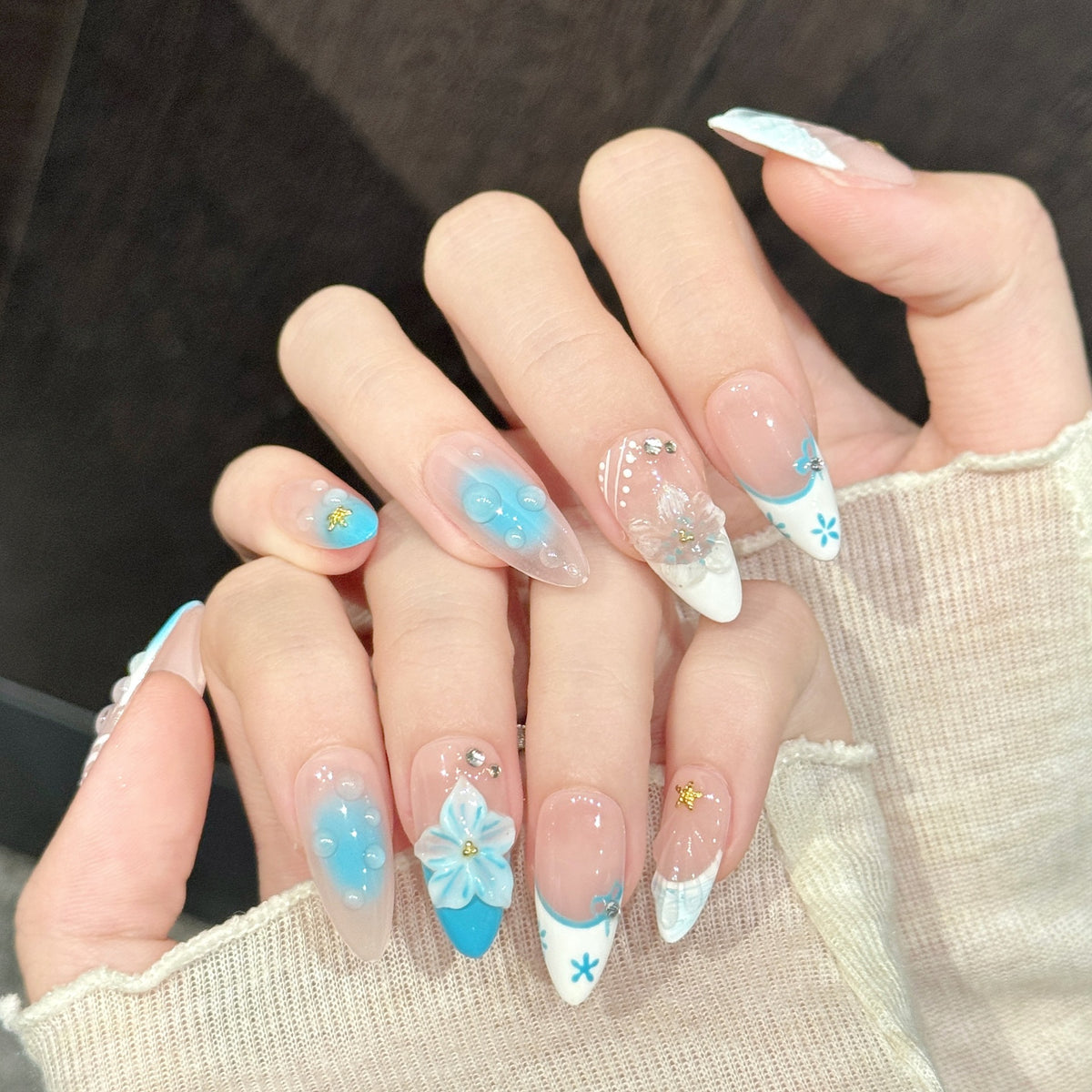 Aqua Hush | Medium Almond Press‑on Nails